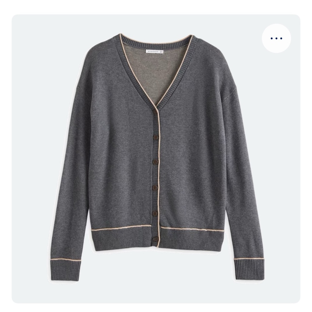 Staccato Gray V-Neck Cardigan with Beige Trim Medium